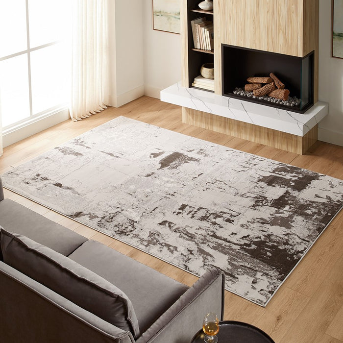 Lavin Rugs T9009 Ayda 6'7" x 9'6" Painterly Rug, Silver/Black/Grey