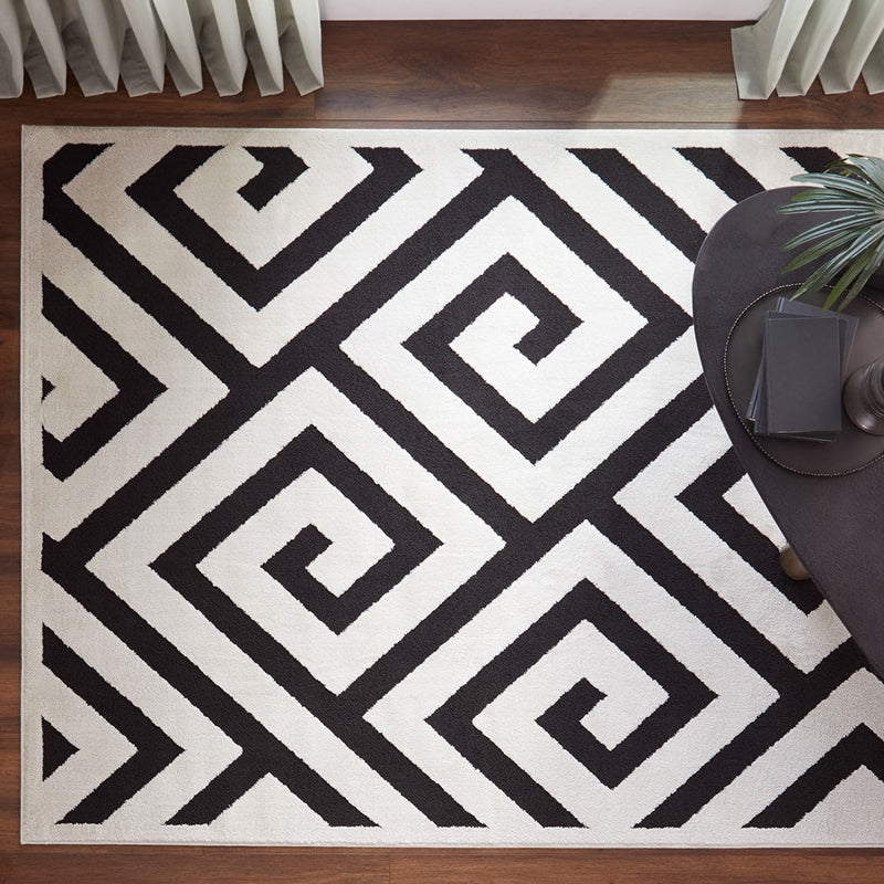 Lavin Rugs T9013 Optika 9'10" x 13'2" Geo Rug, Cream Black/White