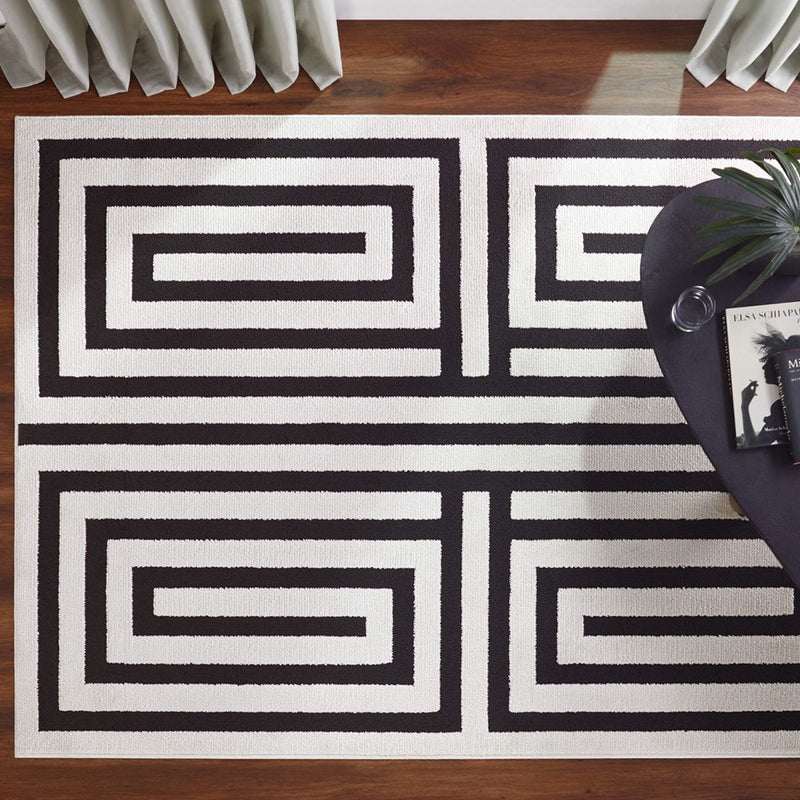 Lavin Rugs T9014 Optika 6'7" x 9'6" Geo Rug, Cream Black/White