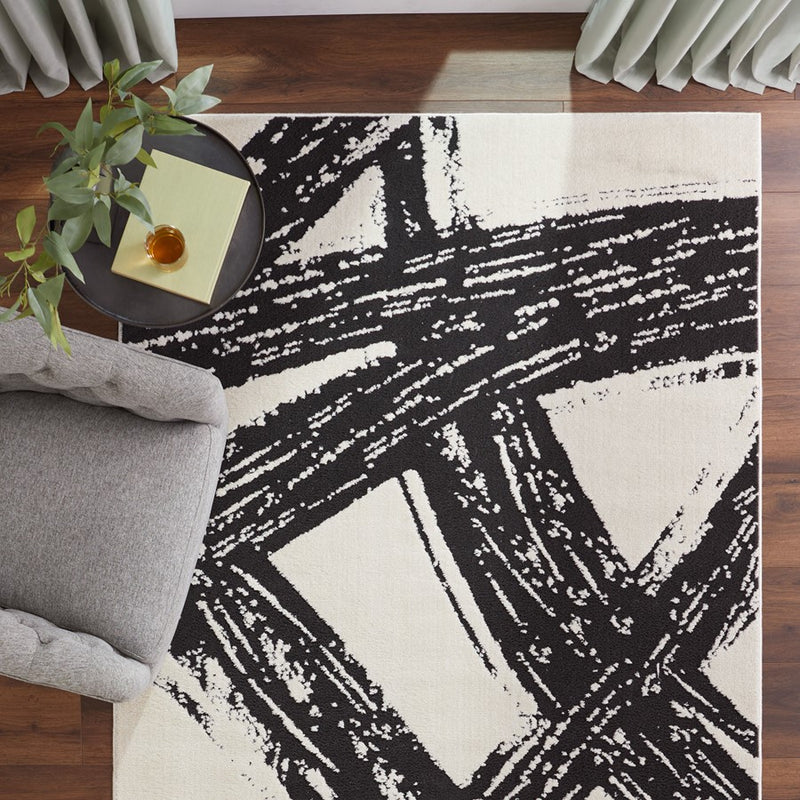Lavin Rugs T9015 Optika 5'3" x 7'6" Brush Stroke Rug, Black/White