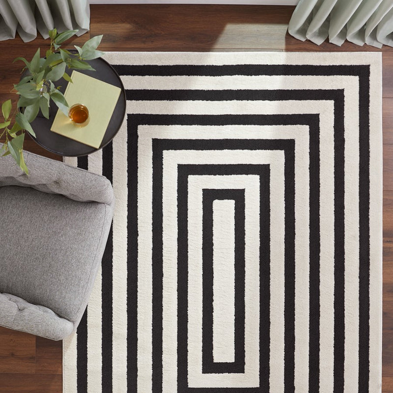 Lavin Rugs T9016 Optika 5'3" x 7'6" Geo Rug, Cream Black/White