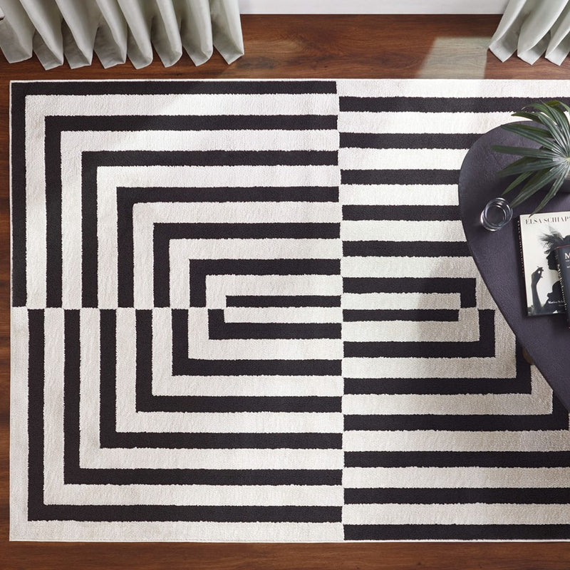 Lavin Rugs T9017 Optika 2' x 3' Geo Rug, Cream Black/White
