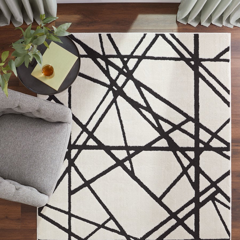 Lavin Rugs T9018 Optika 2' x 3' Linear Geo Rug, Cream Black/White