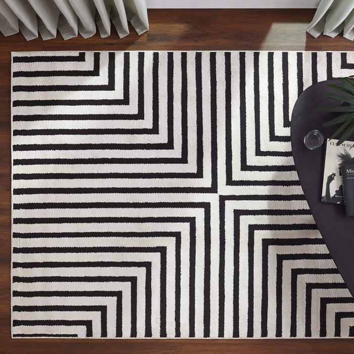 Lavin Rugs T9019 Optika 5'3" x 7'6" Geo Rug, Cream Black/White