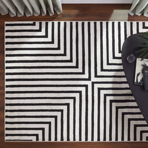 Lavin Rugs T9019 Optika 9'10" x 13'2" Geo Rug, Cream Black/White