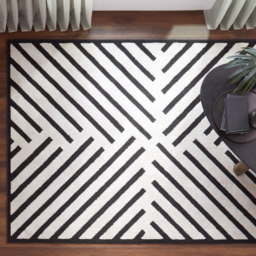 Lavin Rugs T9021 Optika 5'3" x 7'6" Geo Rug, Cream Black/White