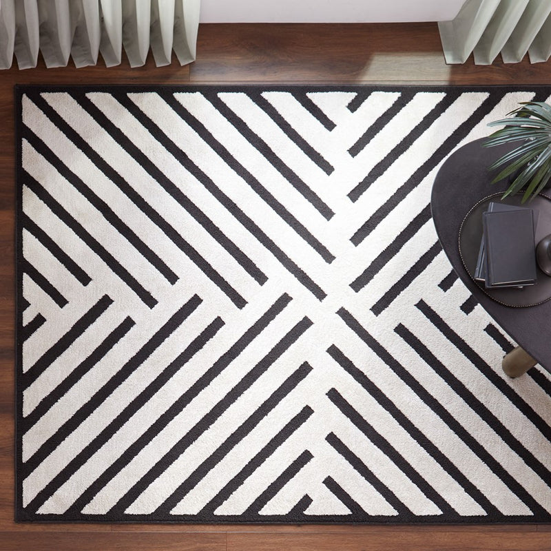 Lavin Rugs T9021 Optika 9'10" x 13'2" Geo Rug, Cream Black/White