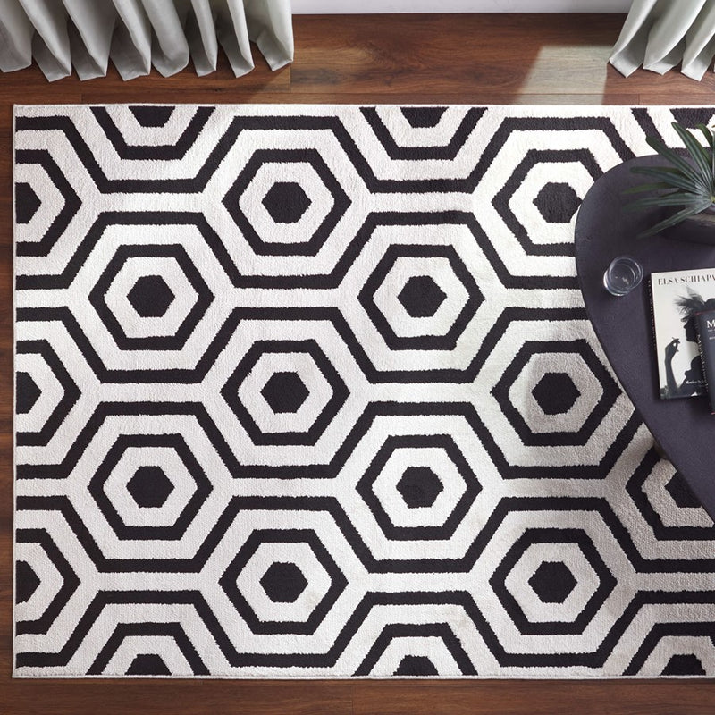Lavin Rugs T9022 Optika 5'3" x 7'6" Geo Rug, Cream Black/White
