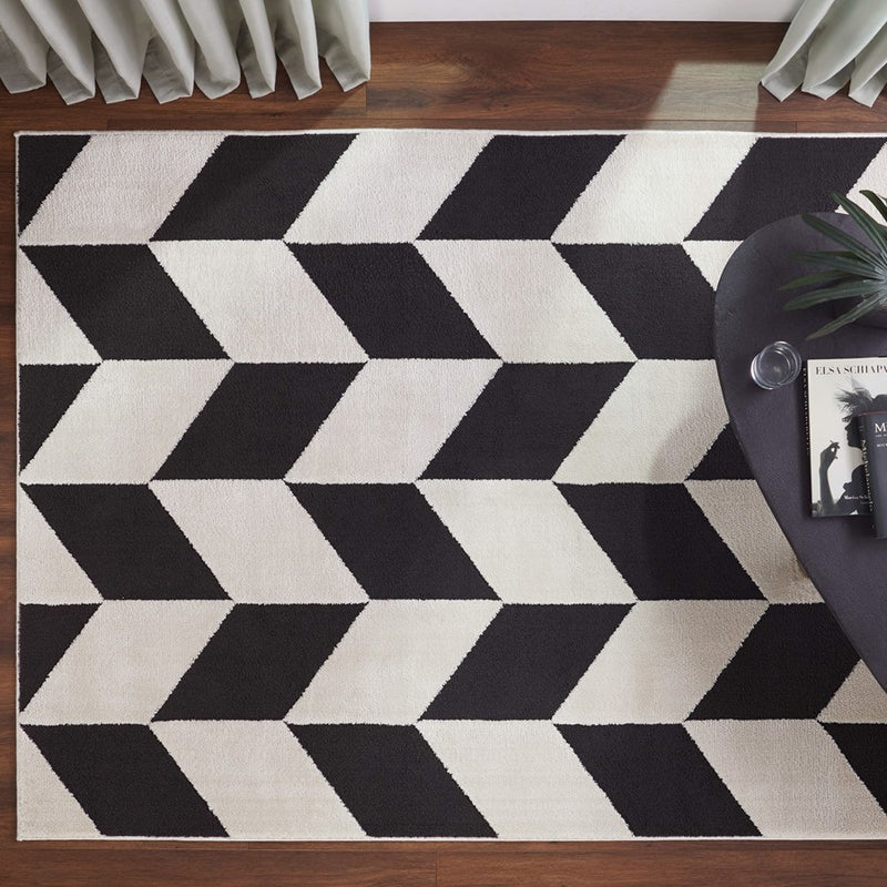 Lavin Rugs T9023 Optika 5'3" x 7'6" Chevron Rug, Cream Black/White