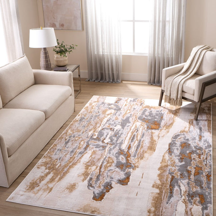 Lavin Rugs T9025 Terra 5'3" x 7'6" Painterly Rug, Cream Gold/Earth
