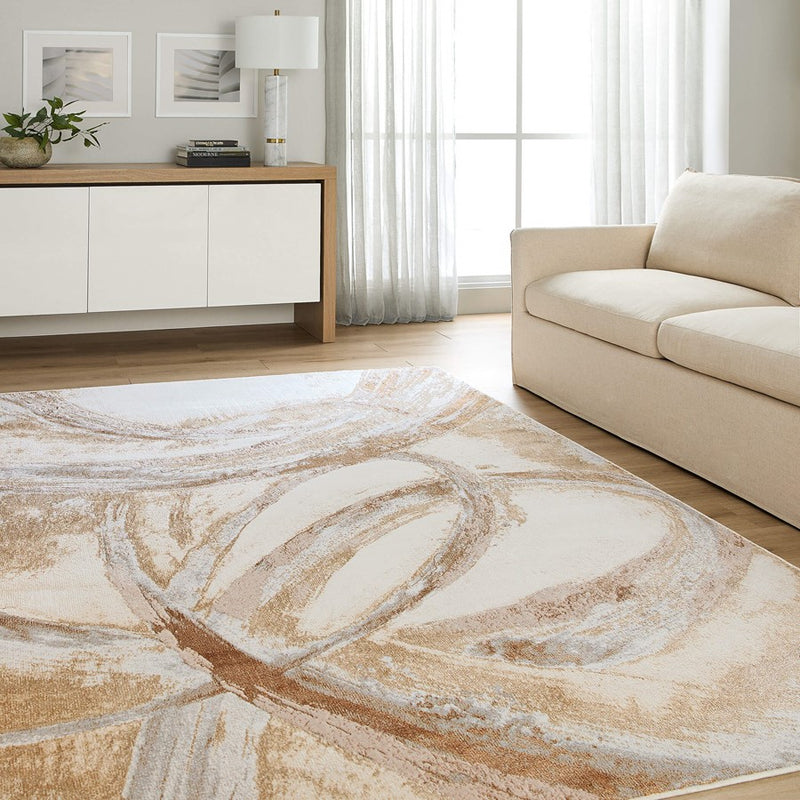 Lavin Rugs T9026 Terra 5'3" x 7'6" Swirl Rug, Cream Gold/Earth