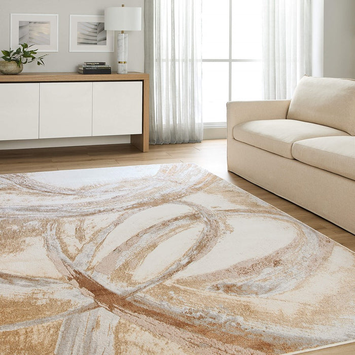Lavin Rugs T9026 Terra 6'7" x 9'6" Swirl Rug, Cream Gold/Earth