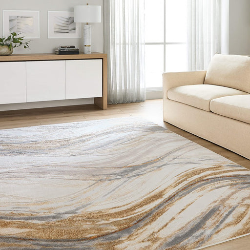 Lavin Rugs T9028 Terra 2' x 3' Waves Rug, Cream Gold/Earth Tones