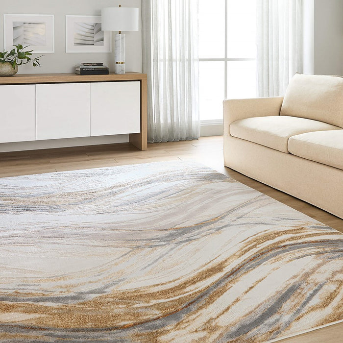 Lavin Rugs T9028 Terra 5'3" x 7'6" Waves Rug, Cream Gold/Earth