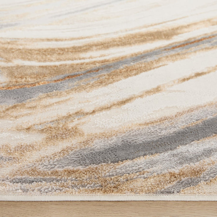 Lavin Rugs T9028 Terra 5'3" x 7'6" Waves Rug, Cream Gold/Earth