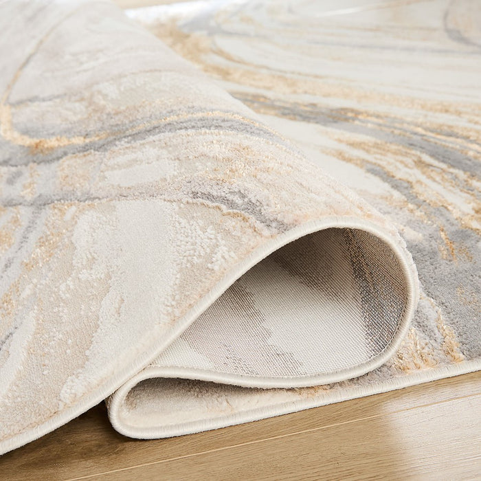 Lavin Rugs T9028 Terra 5'3" x 7'6" Waves Rug, Cream Gold/Earth