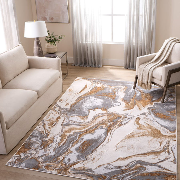 Lavin Rugs T9033 Terra 5'3" x 7'6" Marbled Rug, Cream Gold/Earth