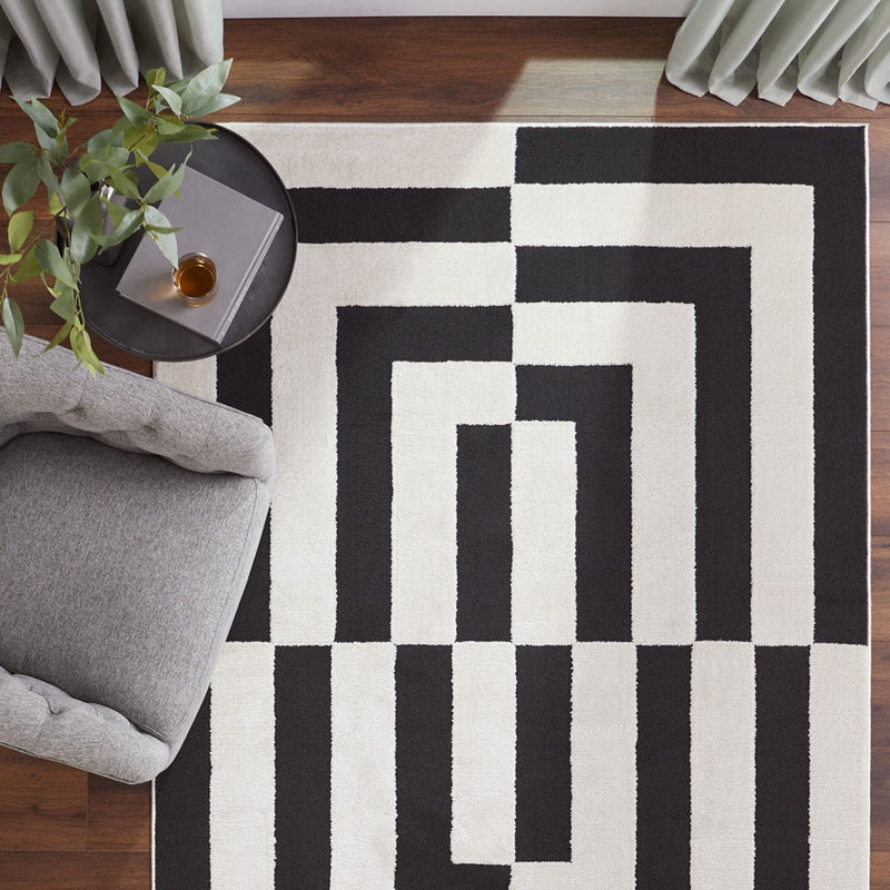 Lavin Rugs T9035 Optika 5'3" x 7'6" Geo Rug, Cream Black/White