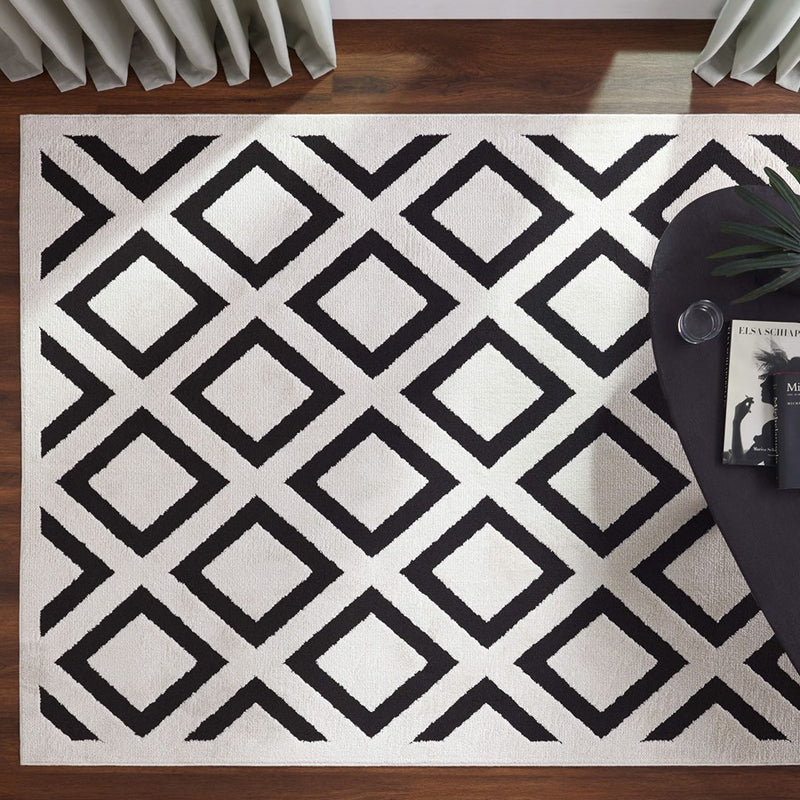 Lavin Rugs T9036 Optika 6'7" x 9'6" Geo Rug, Cream Black/White