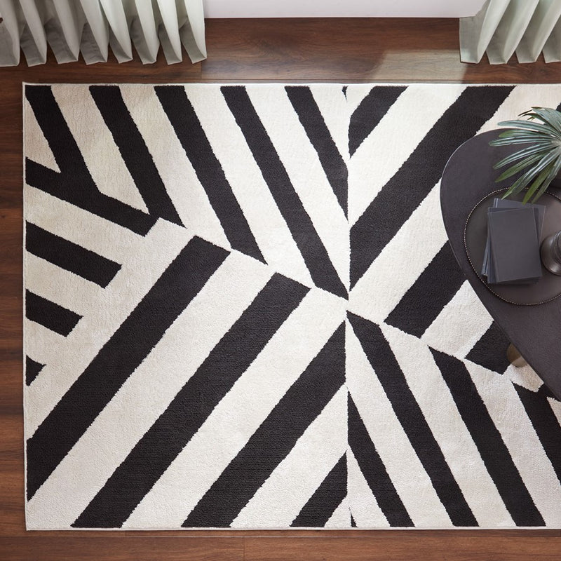 Lavin Rugs T9037 Optika 5'3" x 7'6" Geo Rug, Cream Black/White