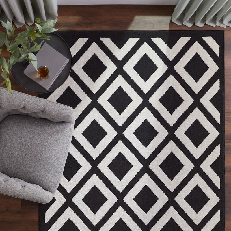 Lavin Rugs T9038 Optika 5'3" x 7'6" Geo Rug, Cream Black/White