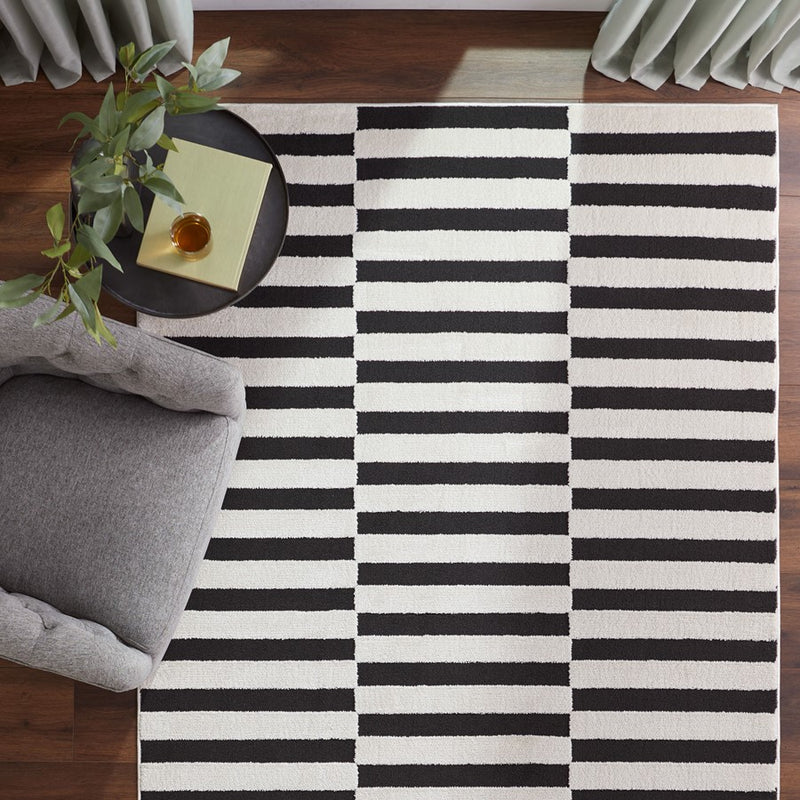 Lavin Rugs T9039 Optika 6'7" x 9'6" Geo Rug, Cream Black/White