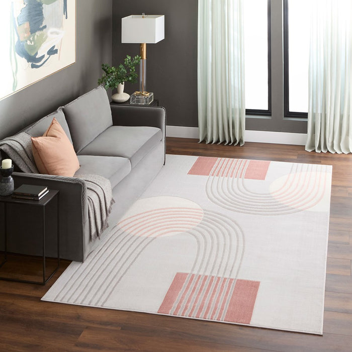 Lavin Rugs U5002 Betsi 5'3" x 7'6" Geo Rug, Cream Grey Pink/Pink