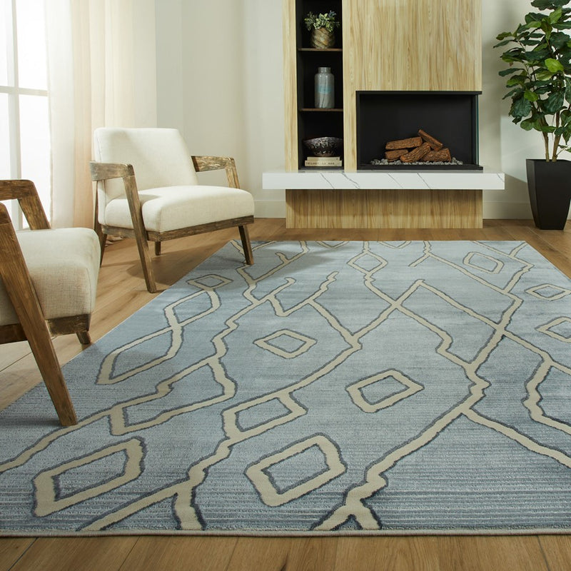Lavin Rugs U5005 Betsi 5'3" x 7'6" Geo Rug, L.Blue/L.Blue/Blue