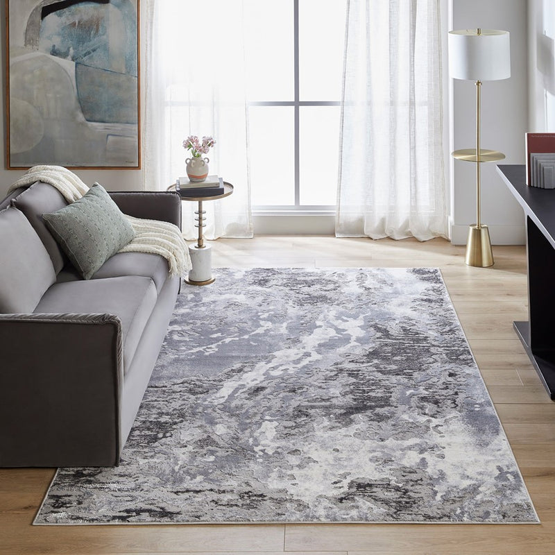 Lavin Rugs U5028 Samira 7'10" x 10'10" Marble Rug, Silver/Blue
