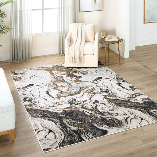 Lavin Rugs U6001 Artema 2'8"x7'10" Marble Runner, Gold Silver/Gold