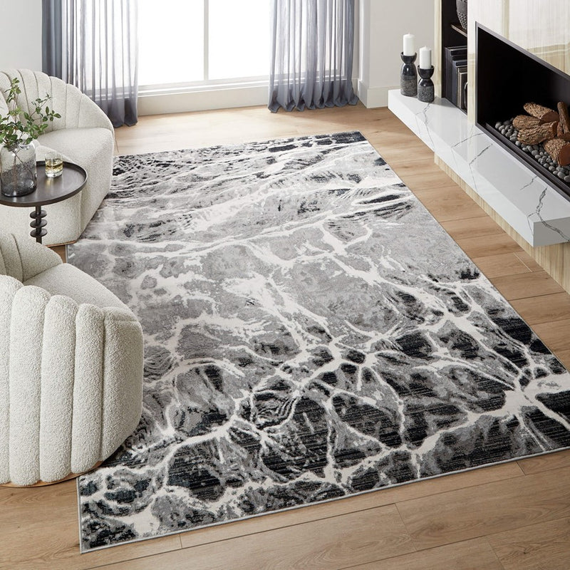 Lavin Rugs U6004 Artema 7'10" x 10'10" Marble Rug, Silver/Grey