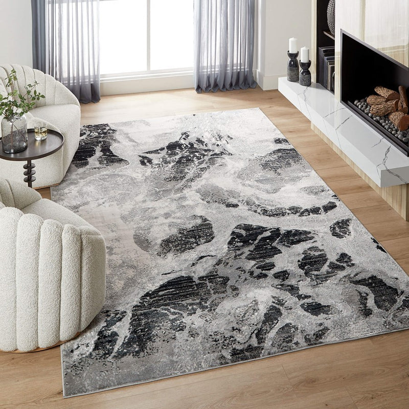 Lavin Rugs U6006 Artema 2' x 3' Marble Rug, Silver/Black/White