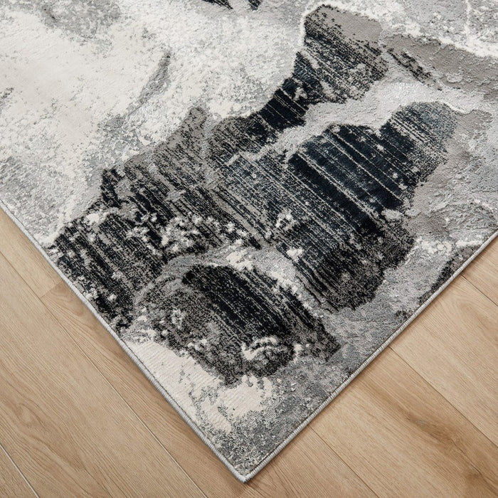 Lavin U6006 Artema 2'8"x7'10" Marble Runner, Silver/Black/White