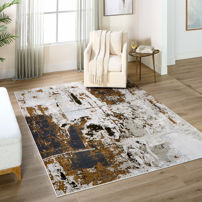 Lavin Rugs U6009 Artema 2'8" x 7'10" Painterly Runner, Taupe/Gold