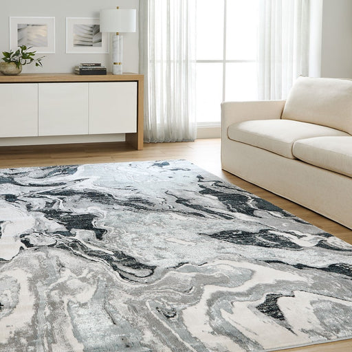 Lavin Rugs U6013 Artema 2' x 3' Marbled Rug, Silver Black/Grey