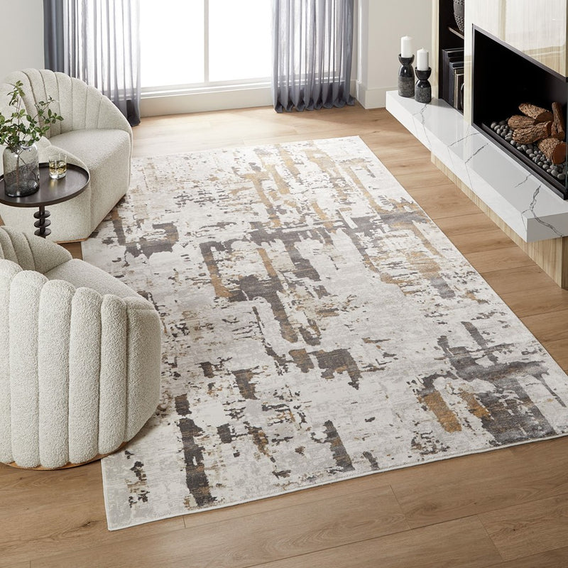 Lavin Rugs U6014 Veleka 5'3" Painterly Round Rug, Gold/Earth