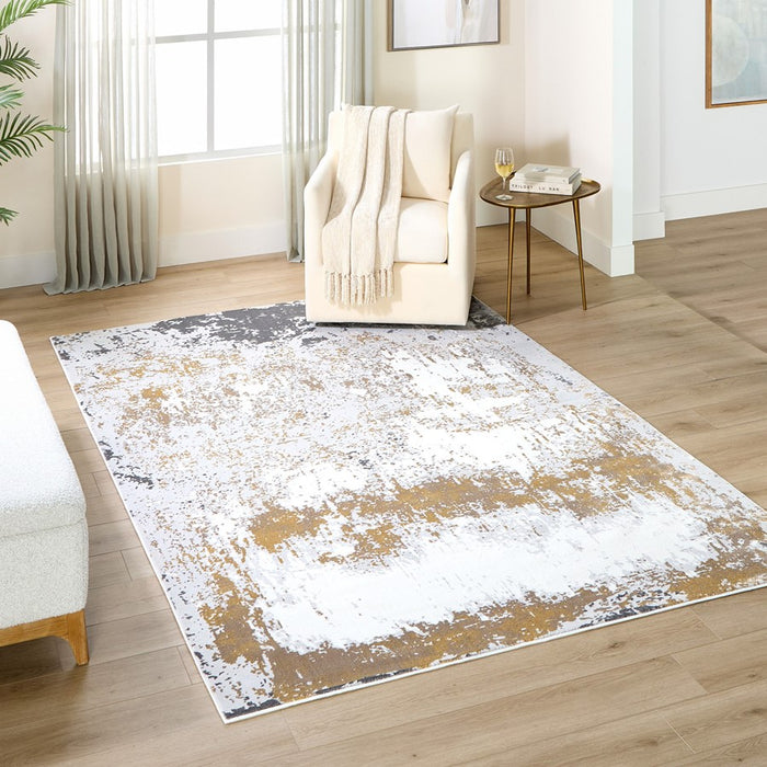 Lavin Rugs U6017 Veleka 5'3" x 7'6" Painterly Rug, Gold/Earth
