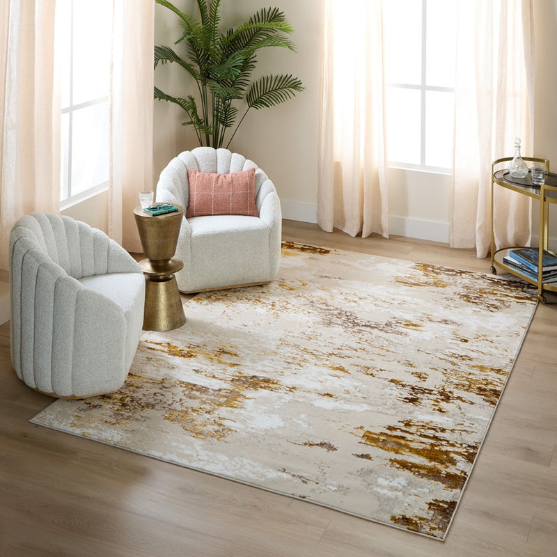 Lavin Rugs U7003 Sibel 5'3" x 7'6" Painterly Rug, Gold Cream/Gold