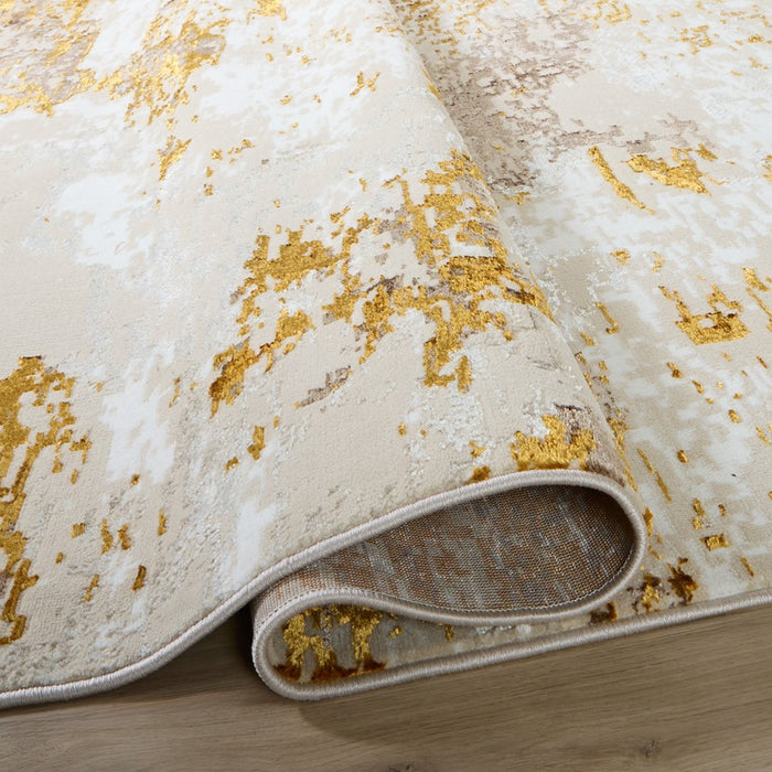 Lavin Rugs U7003 Sibel 5'3" Painterly Round Rug, Gold Cream/Gold