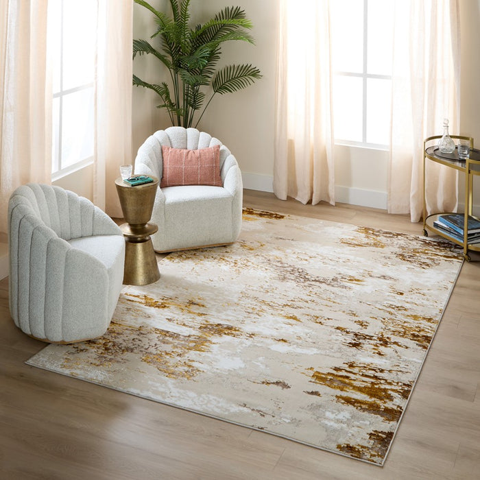 Lavin Rugs U7003 Sibel 9'10" x 13'2" Painterly Rug, Gold Cream/Gold