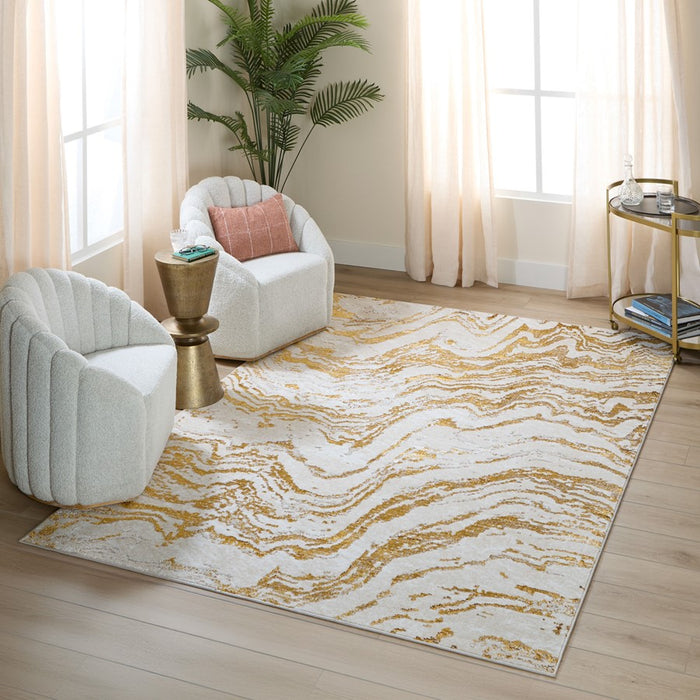 Lavin Rugs U7005 Sibel 6'7" x 9'6" Marbled Rug, Gold Cream/Gold