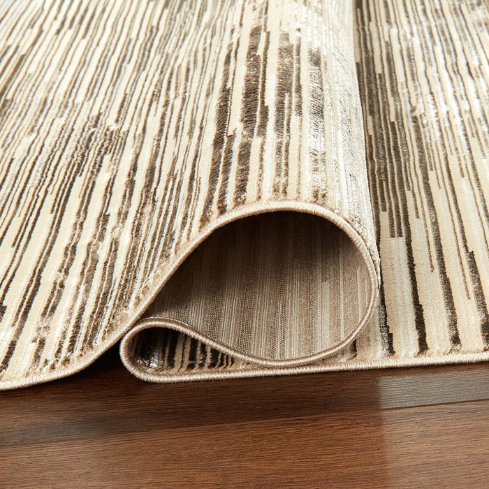 Lavin Rugs U7014 Rienz 5'3"x7'6" Linear Geo Rug, Beige Silver/Earth