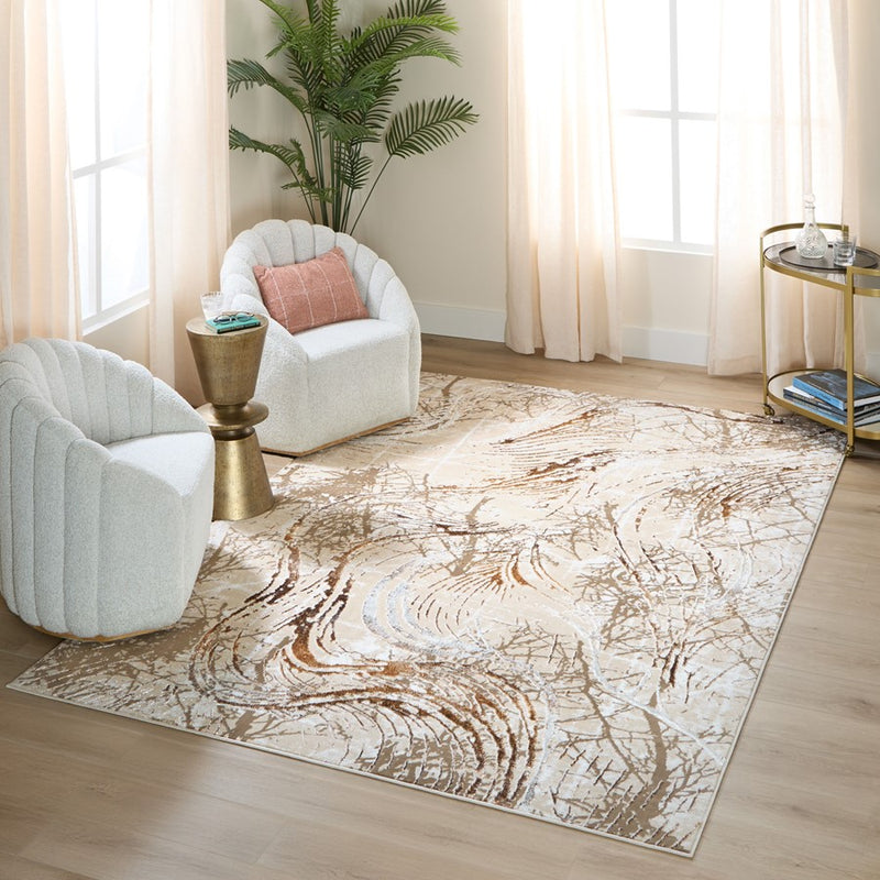 Lavin Rugs U8008 Piave 2' x 3' Linear Swirl Rug, Beige Gold/Earth