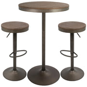 LumiSource Dakota Pub Set | Antique Brown Bamboo-Metal Frame | Kitchen & Bar Table with 2 Adjustable Stools | 27 x 27 x 30 in | Model B-DAK3AN-BN