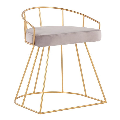 LumiSource Canary Vanity Stool in Gold Steel/Silver Velvet - B18-CANARYAUVSV