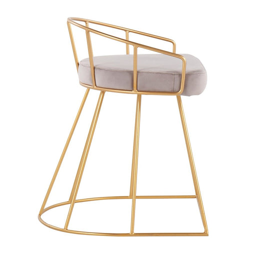 LumiSource Canary Vanity Stool in Gold Steel/Silver Velvet