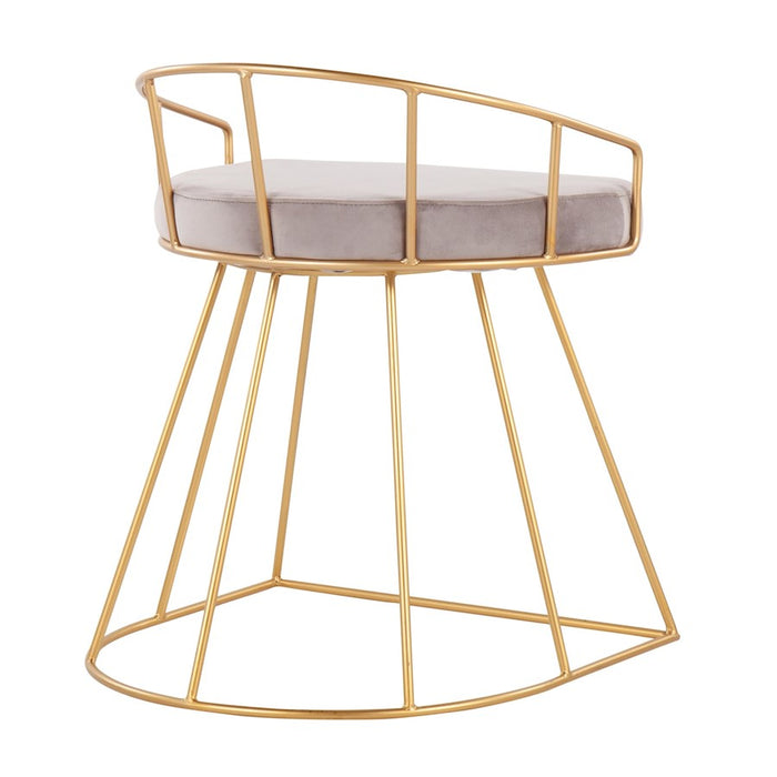 LumiSource Canary Vanity Stool in Gold Steel/Silver Velvet
