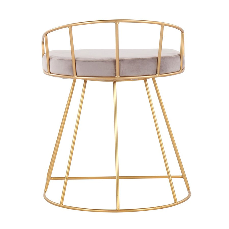 LumiSource Canary Vanity Stool in Gold Steel/Silver Velvet