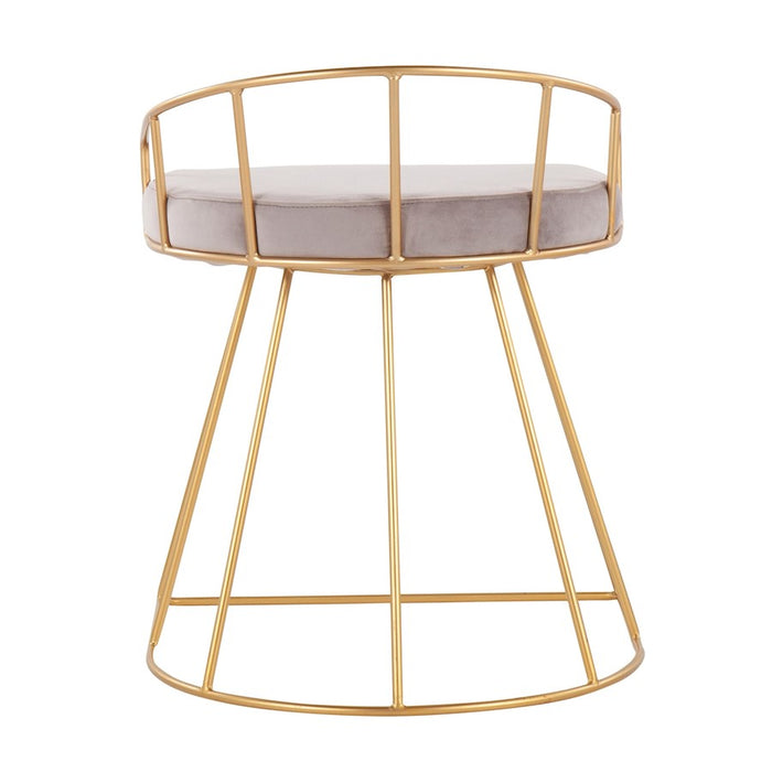 LumiSource Canary Vanity Stool in Gold Steel/Silver Velvet