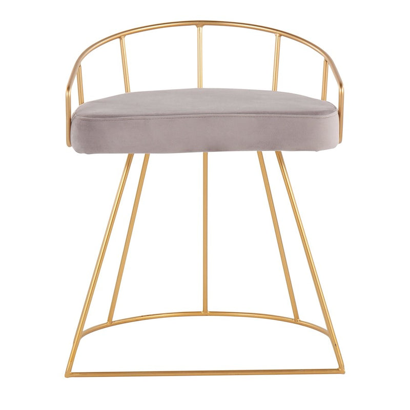 LumiSource Canary Vanity Stool in Gold Steel/Silver Velvet